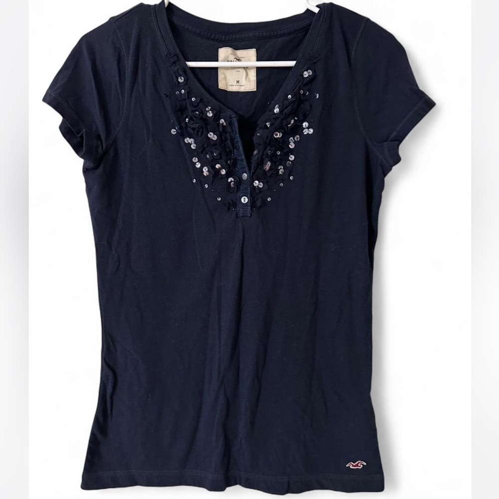 Navy Embellished Womens Hollister Top size Medium